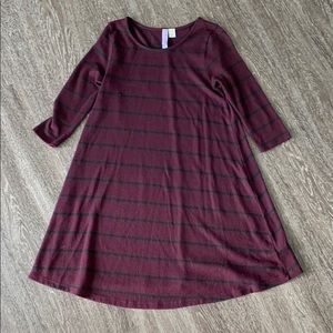 Maroon and black striped sweater dress